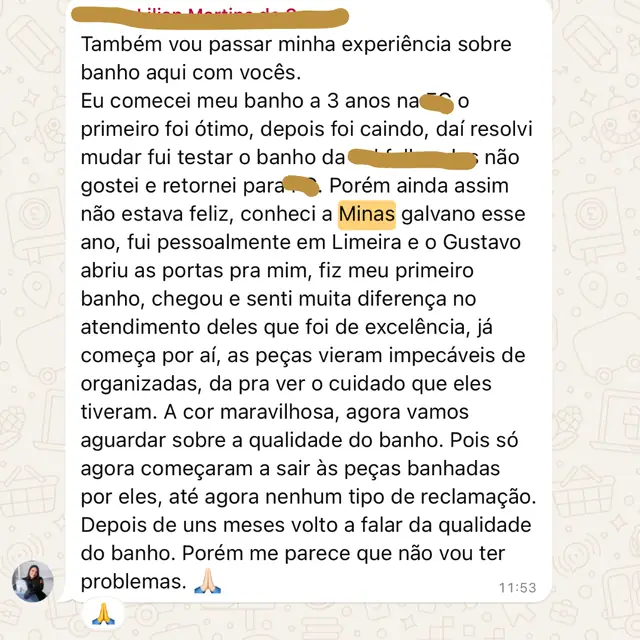 Print de depoimento de cliente no WhatsApp, 9 de 22