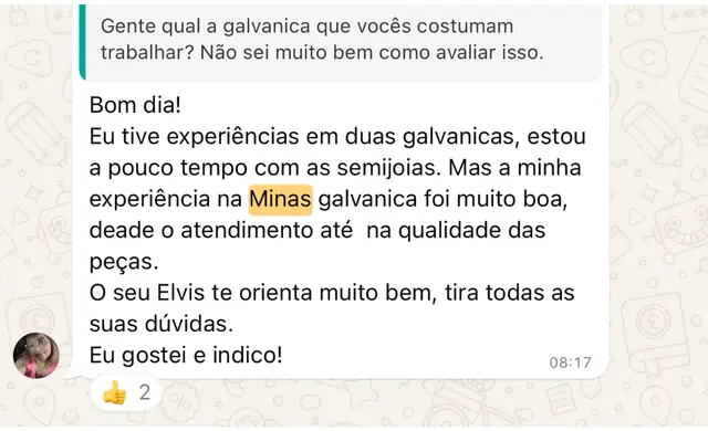 Print de depoimento de cliente no WhatsApp, 11 de 22