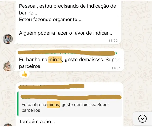 Print de depoimento de cliente no WhatsApp, 19 de 22